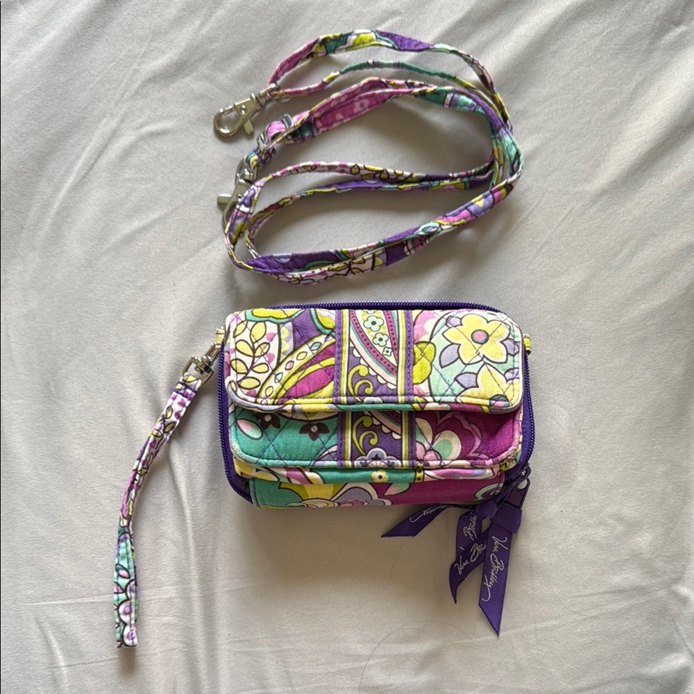 Purple Floral Crossbody Wallet Bag